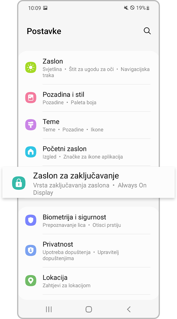 Postavke zaslona za zaključavanje