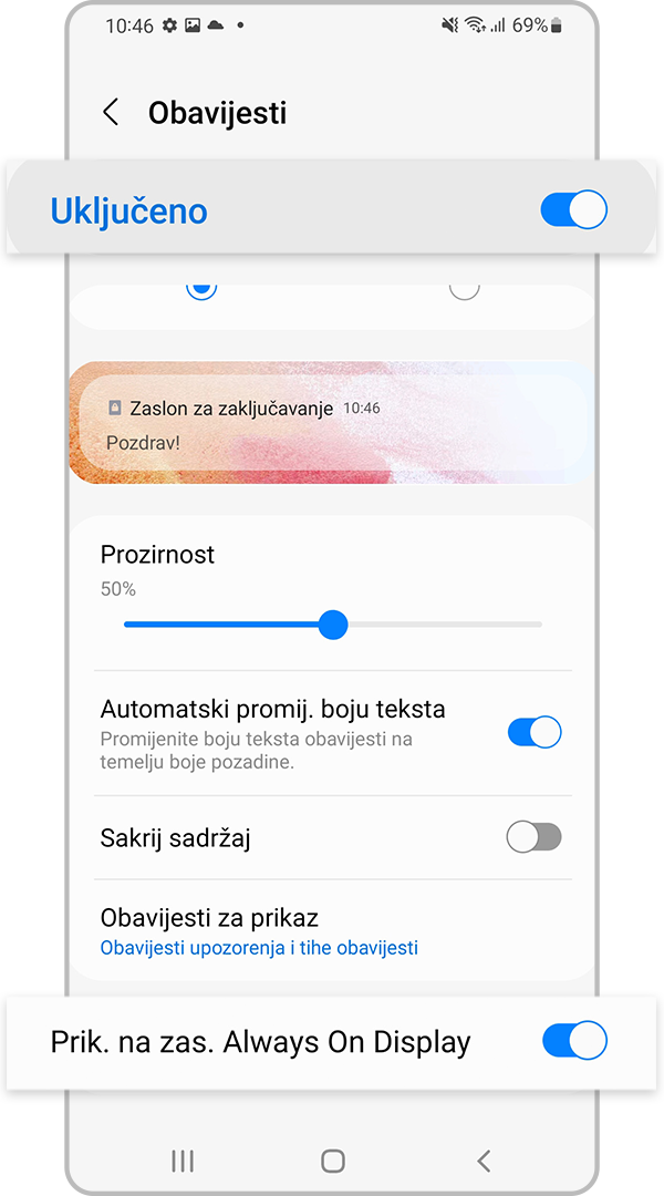 Omogućite obavijesti u postavkama zaslona Always On Display