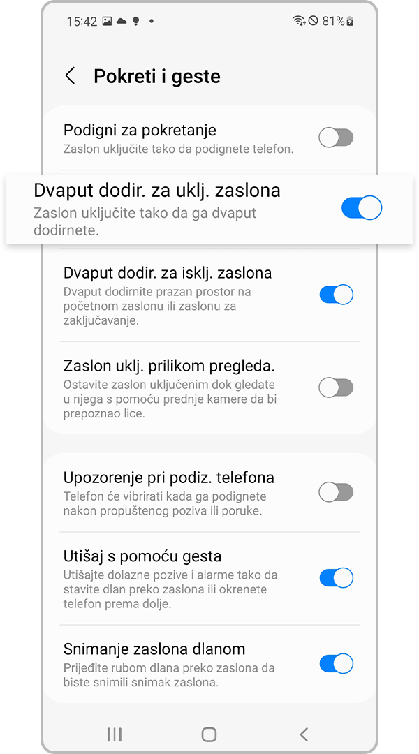 prekidač dvaput dodirnite za uključivanje zaslona