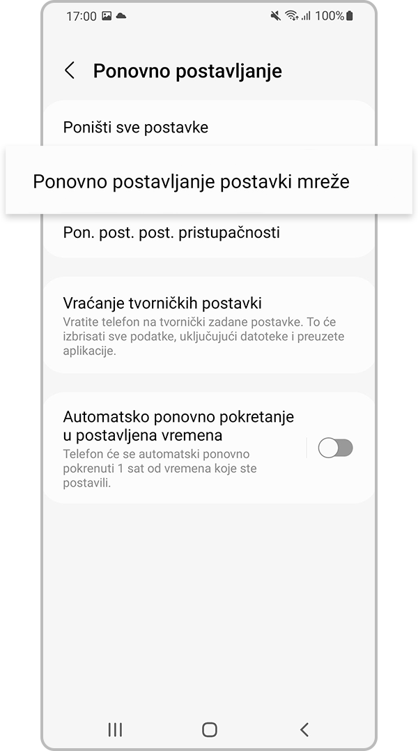 poništavanje postavki mreže 3. korak