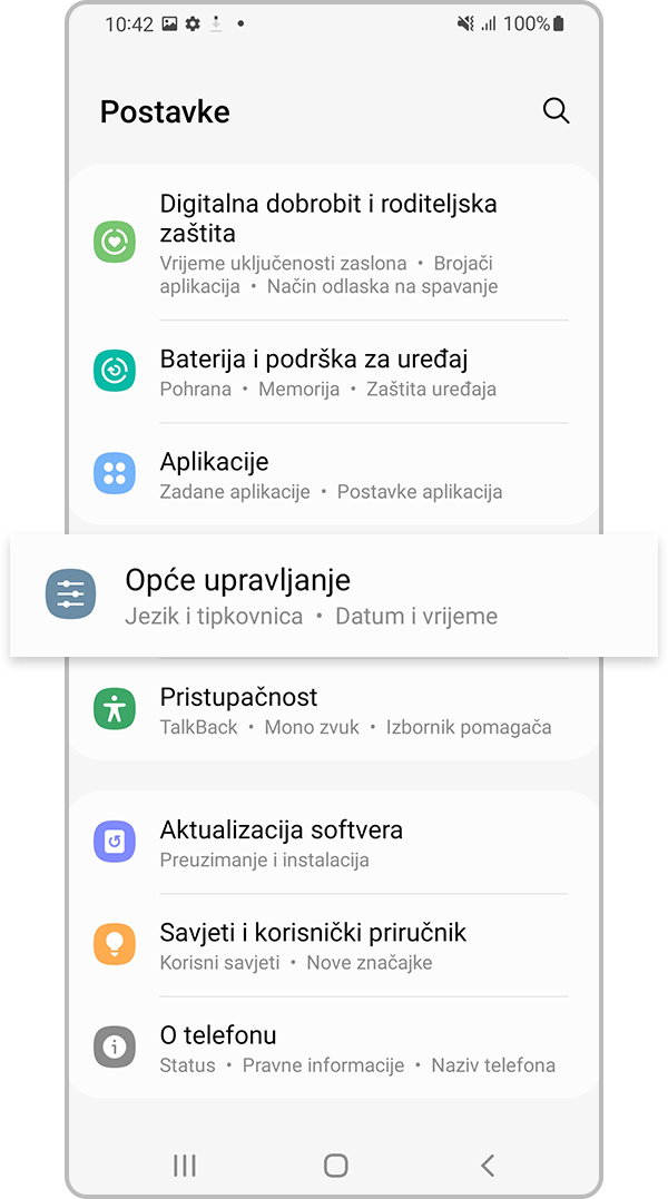 Opće upravljanje pod Postavke