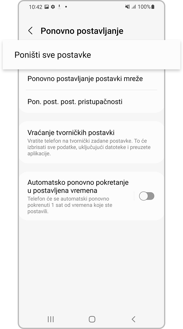 Odaberite Poništi sve postavke