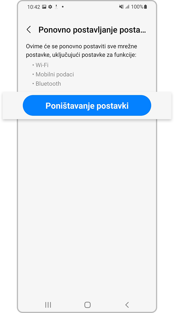 Dodirnite Poništavanje postavki