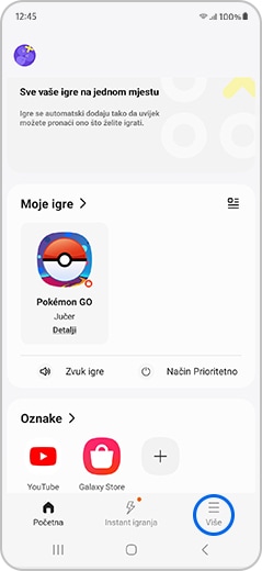 Više je opcija istaknuto u aplikaciji Čvorište za igranje