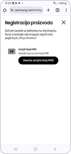 Odaberite način registracije Samsung proizvoda