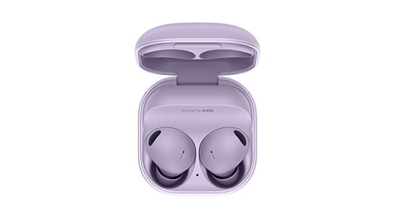 Lila Galaxy Buds2 Pro nyitott tokban.