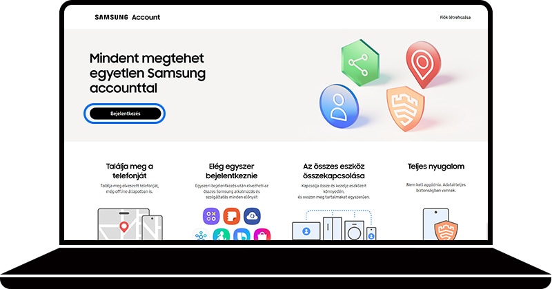 Bejelentkezés kiválasztva a Samsung fiók weboldalán