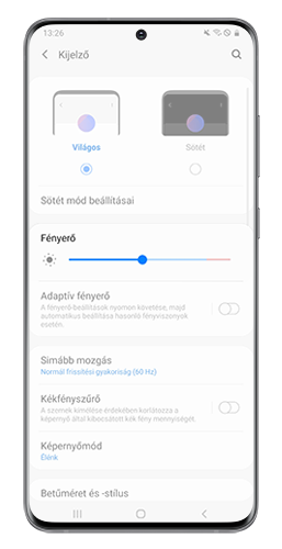 Kijelző beállítások egy Galaxy készüléken