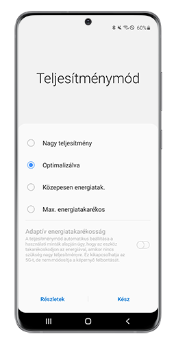 Elérhető teljesítménymódok