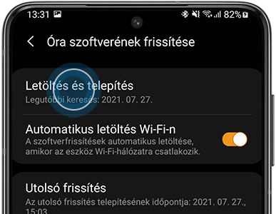 Letöltés és telepítés kiválasztása a Watch Active2 menüben