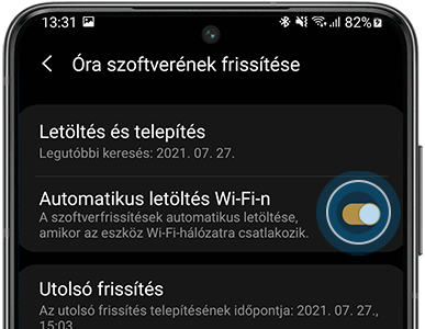 Automatikus letöltés Wi-Fi-n keresztül kiválasztva melletti kapcsoló