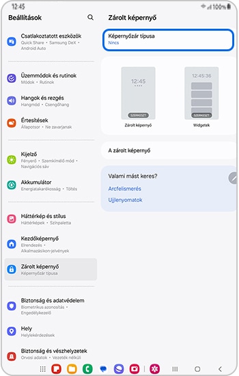 Koppints az képernyőzár elemre a Galaxy Tab készüléken