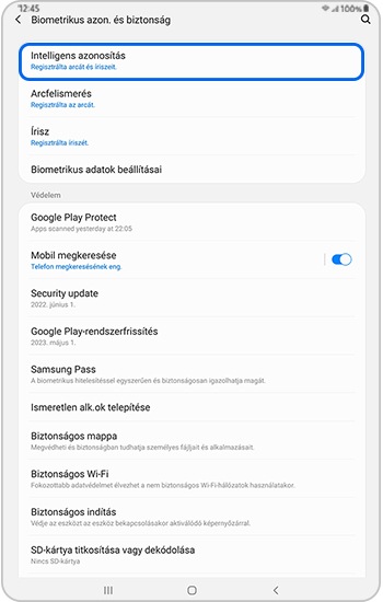 Intelligens leolvasás kiválasztása a Galaxy tab feloldásához