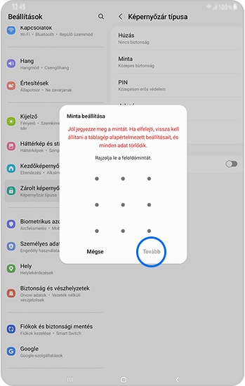 Minta megerősítése a Galaxy Tab készüléken