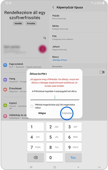 Pin-kód beállítása a Galaxy Tab készüléken