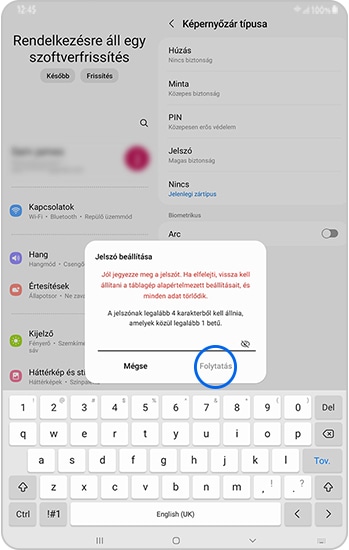 Jelszó beírása a Galaxy Tab készüléken