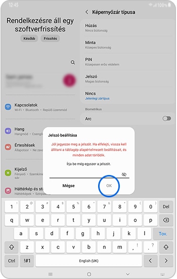 Jelszó megerősítése a Galaxy Tab készüléken