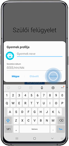 A gyermek adatainak megadása, majd elmentése