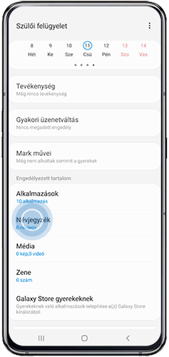 Koppints a Névjegyek pontra a Szülői felügyelet menüben