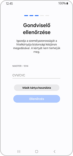 Gondviselői ellenőrzés képernyő.