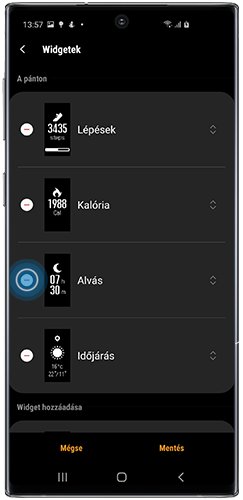 Koppints az Alvás widget ikonra annak hozzáadásához vagy eltávolításhoz Galaxy okostelefonodon