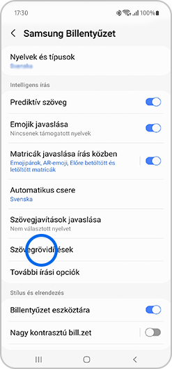 Koppints a Szövegrövidítések pontra.