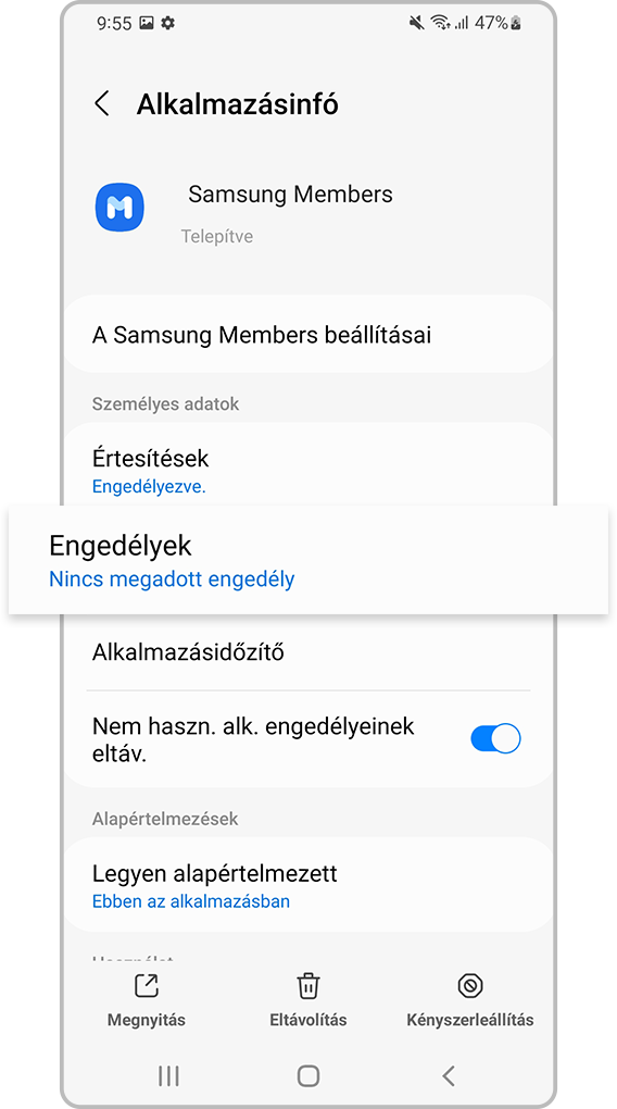 Nyisd meg az Alkalmazásengedélyek menüt