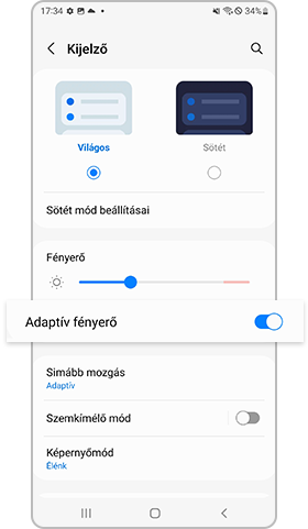 Galaxy S22, adaptív fényerő beállítása