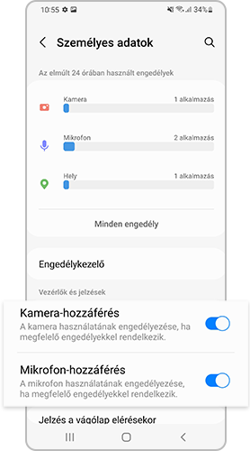 A Személyes adatok beállításnál állítsd be a szükséges engedélyeket