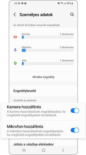 A Személyes adatok beállításnál állítsd be a szükséges engedélyeket