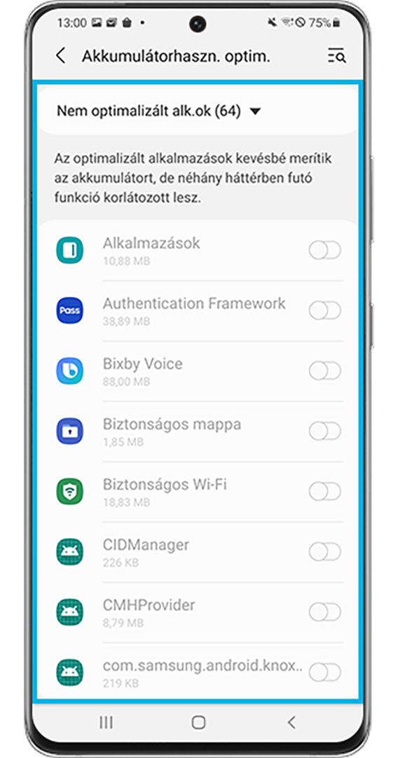 egyes alkalmazások optimalizálása, hogy kevesebb energiát fogyasszanak – Akkumulátorhasználat optimalizálása