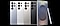 4 Galaxy S25 Ultra devices in rear view are arranged, in Titanium Silverblue, Titanium Whitesilver, Titanium Gray, and Titanium Black. A Galaxy S25 Ultra in front view in Titanium Silverblue is at a slight slant with an S Pen leaning on it.