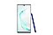 Front-facing shot of an upright Galaxy Note10 with an S Pen leaning on the side of it