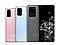 Back views of a Cloud Pink Galaxy S20, a Cloud Blue Galaxy S20+ and a Cosmic Grey Galaxy S20 Ultra 5G overlapping each other. On the right, front view of Cosmic Grey Galaxy S20 Ultra 5G is overlaying.