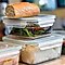 Leftovers in stacked containers.