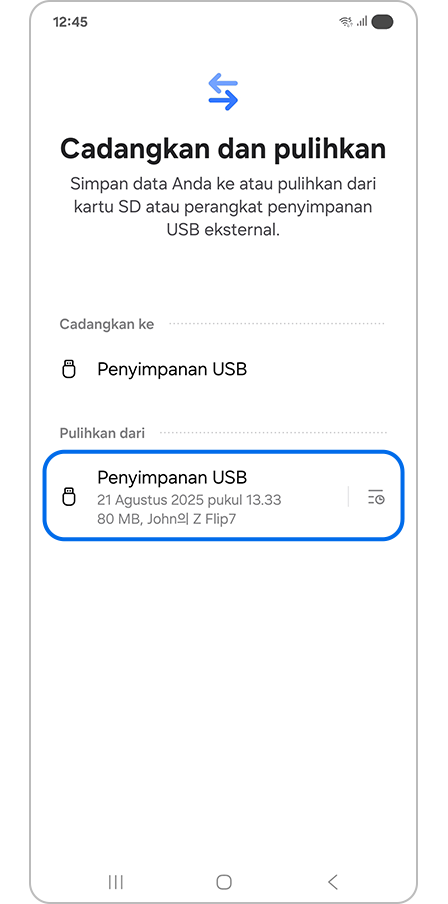 Memilih penyimpanan USB