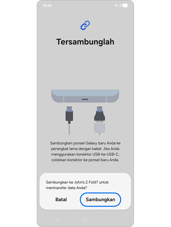 Sambungkan ke perangkat baru dengan kabel USB
