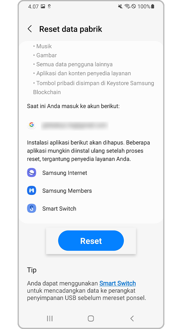 Aplikasi reset data pabrik