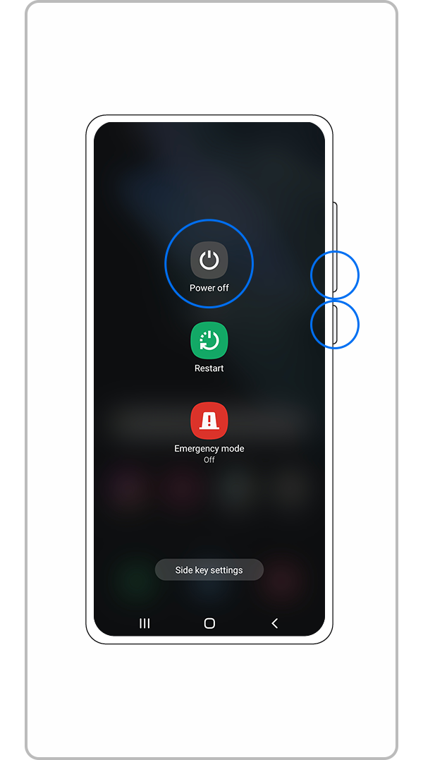 Matikan perangkat dengan menekan Volume bawah dan tombol Samping