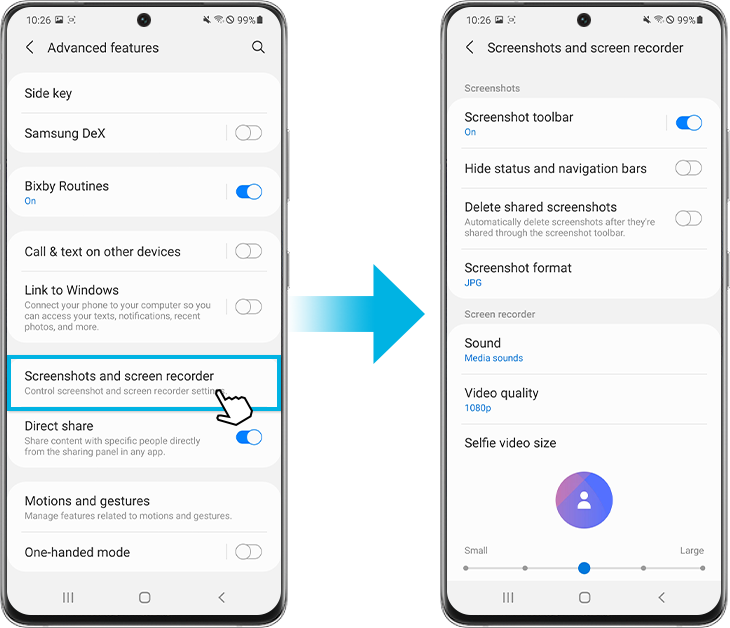 screenshots and screen recorder settings