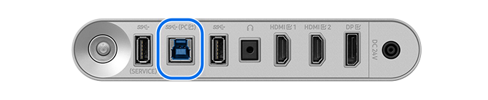 Highlighting the USB-B port on a monitor.