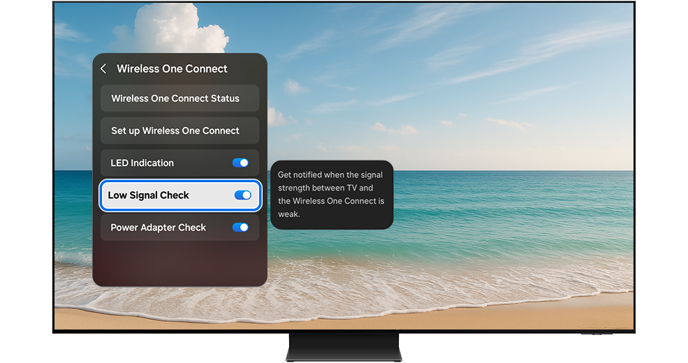 Low Signal Check menu highlighted on the TV screen.