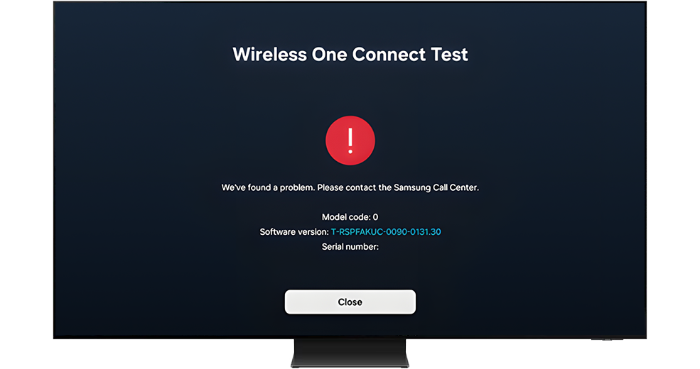 Halaman masalah ditampilkan di layar Uji Wireless One Connect. Wi-Fi tidak terdeteksi.