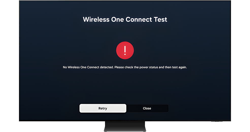 Issue page displayed on the Wireless One Connect Test screen. Wireless One Connect is not detected.