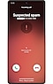 A smartphone screen showing the incoming call is either a scam or fraud. The screen image is displayed in red.