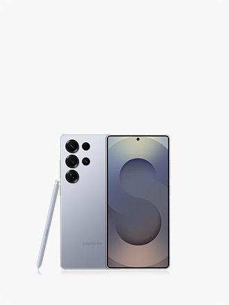 Back and front view of a Galaxy S23 Ultra smartphone.