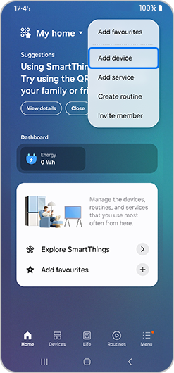 Add device highlighted.