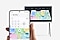 A hand holds a Galaxy smartphone in front of a TV. Both the smartphone and the TV display the same 3D Map View from the SmartThings app.