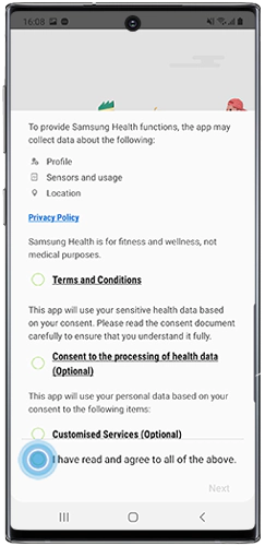 Tap to view and accept terms and conditions