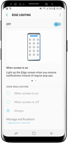 Tap the switch to deactivate Edge lighting
